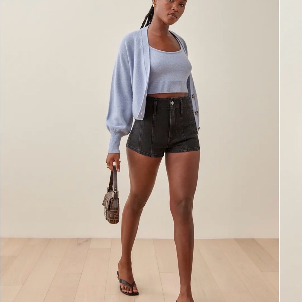 Reformation Eva Black Denim Women's Seamed Jean Shorts 29 NWT High Rise Havana